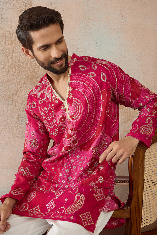 Ethnic Bay Mens Pink Silk Blend Ethnic Motifs Embroidered Kurta With Trouser MKSET2453