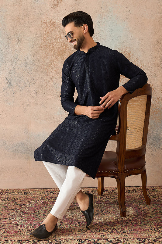 Ethnic Bay Blue  Rayon  Embroidered Straight Kurta MKU2189