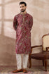 Red Silk Blend Printed Mandarin Collar Straight Kurta MKU1959