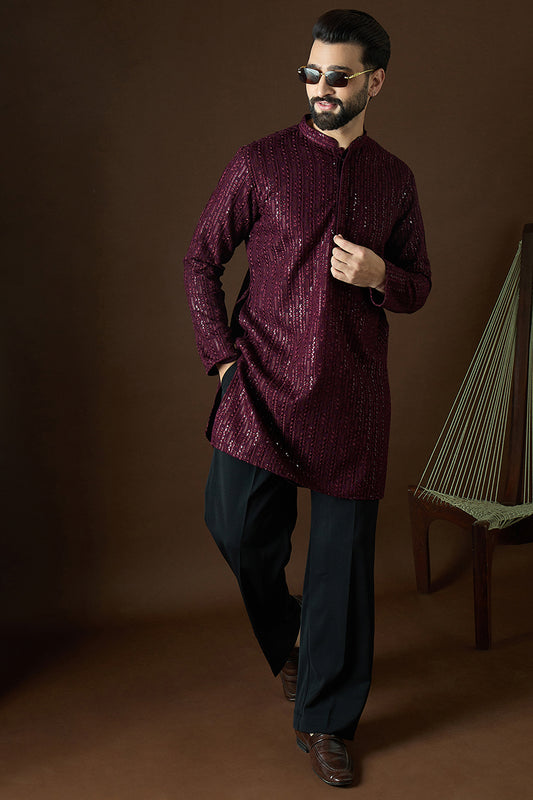 Purple Georgette Solid Embroidered Straight Kurta Sets MKSET1579