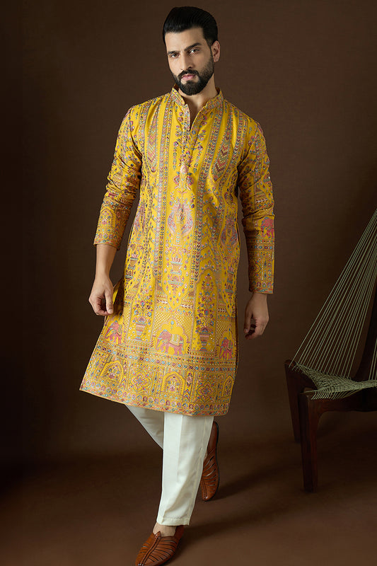 Yellow Georgette Solid Embroidered Straight Kurta Sets MKSET1569