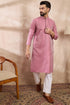 Pink Silk Blend Solid Woven Design Straight Kurta With Trouser MKSET1898