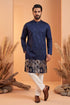 Ethnic Bay Mens Blue Silk Blend Solid Embroidered Kurta MKU2065