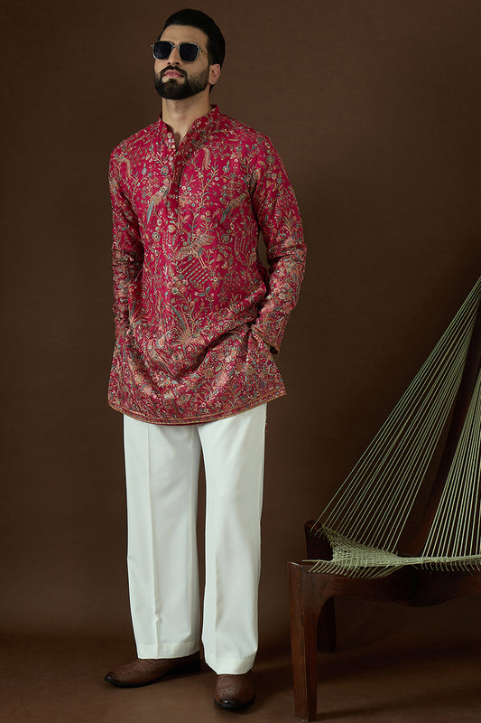 Pink Georgette Solid Embroidered Straight Kurta Sets MKSET1862