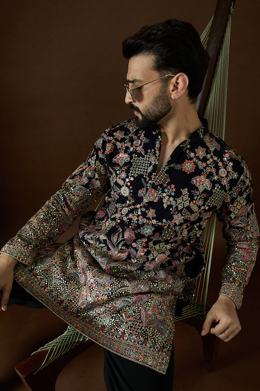 Blue Georgette Solid Embroidered Straight Kurta Sets MKSET1879