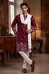 Ethnic Bay Men Maroon Silk Blend Solid Embroidered Straight Kurta with Dupatta MKUD1945