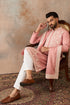 Ethnic Bay Mens Peach Silk Blend Solid Embroidered Kurta With Dupatta MKUD1041