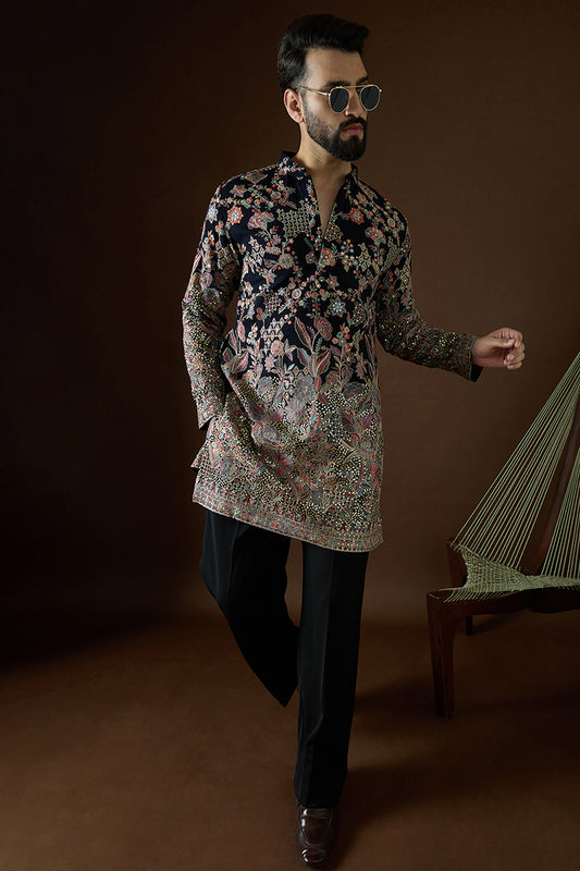 Blue Georgette Solid Embroidered Straight Kurta Sets MKSET1879