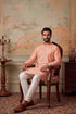 Ethnic Bay Mens Peach Viscose Rayon Solid Embroidered Kurta With Trousers MKSET2092