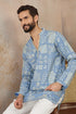 Ethnic Bay Mens Blue Silk Blend Solid Embroidered Kurta MKU2454