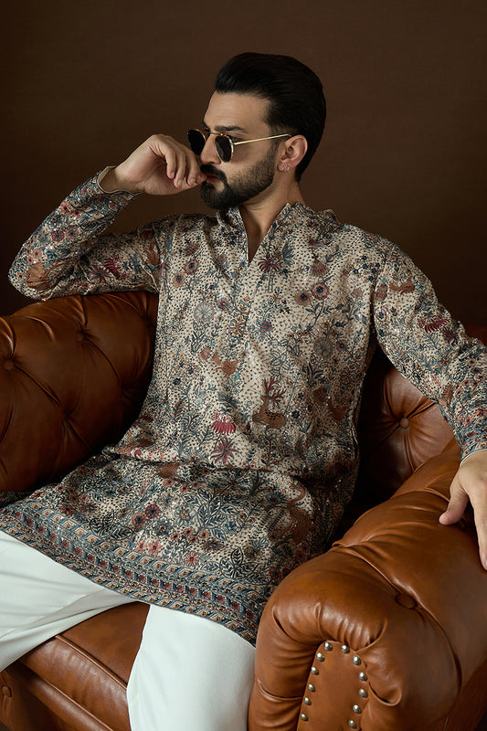 Cream Georgette Solid Embroidered Straight Kurta Sets MKSET1878