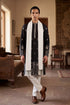 Ethnic Bay Men Black Silk Blend Solid Embroidered Straight Kurta Sets MKUD1782