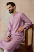 Ethnic Bay Mens Lavender Jacquard Solid Embroidered Kurta With Trouser MKSET2466