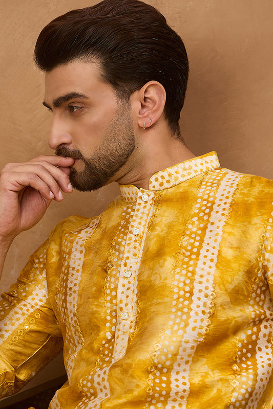 Yellow Silk Blend Shibori Embroidered Straight Kurta MKU1540