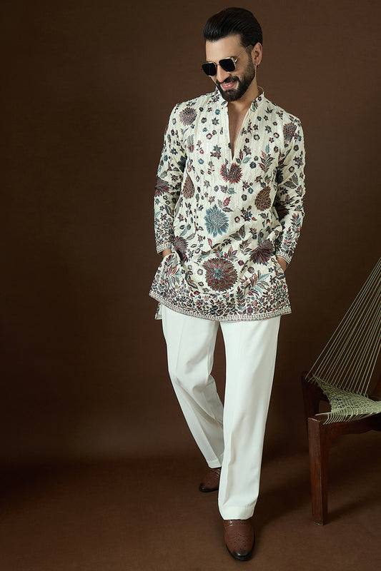 White Georgette Solid Embroidered Straight Kurta MKU1865