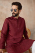 Ethnic Bay Mens Maroon Silk Blend Solid Emboidered Straight Kurta MKU2289