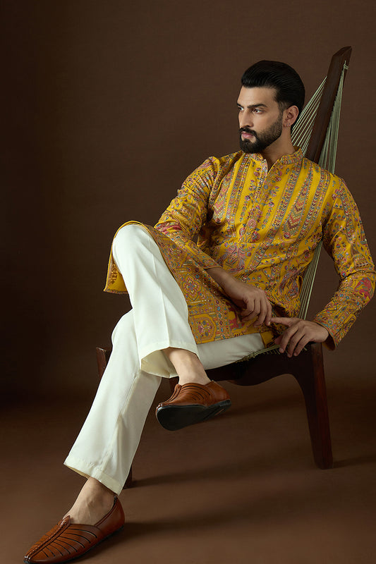 Yellow Georgette Solid Embroidered Straight Kurta MKU1569