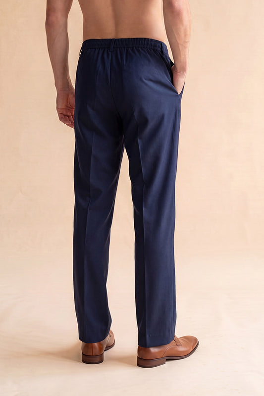 Ethnic Bay Men Blue Modal Relaxed Straight Fit Pleated Trousers MBOT1010