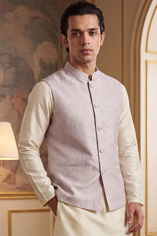 Ethnic Bay Mens Lavender Jacquard Woven Design Solid Koti MKOT1022