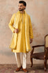 Ethnic Bay Men Yellow Jacquard Woven Design Floral Straight Kurta Sets MKPD1016