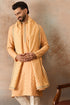 Ethnic Bay Men Peach Jacquard Woven Design Floral Straight Kurta Sets MKPD1017
