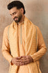 Ethnic Bay Men Peach Jacquard Woven Design Floral Straight Kurta Sets MKPD1017