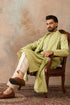 Ethnic Bay Men Green Jacquard Woven Design Floral Straight Kurta Sets MKPD1018