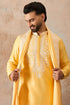 Ethnic Bay Men Yellow Silk Blend Woven Design Floral Straight Kurta with Dupatta MKUD1037