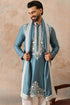 Ethnic Bay Men Blue Silk Blend Woven Design Floral Straight Kurta with Dupatta MKUD1039