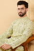 Olive Viscose Rayon Geometric Embroidered Straight Kurta with Trouser MKSET1041