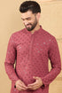 Red Viscose Rayon Solid Embroidered Straight Kurta with Trouser MKSET1057