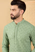 Green Viscose Rayon Solid Embroidered Straight Kurta with Trousers MKSET1058