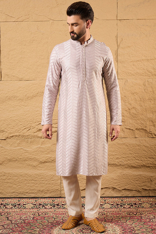 Lavender Viscose Rayon Solid Embroidered Straight Kurta with Trousers MKSET1101