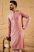 Peach Viscose Rayon Solid Embroidered Straight Kurta with Trousers MKSET1104