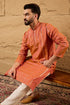Orange Pure Cotton Solid Embroidered Straight Kurta with Trouser MKSET1196