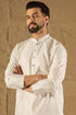 White Silk Blend Solid Embroidered Straight Kurta with Trouser MKSET1286