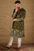 Olive Chanderi Silk Solid Embroidered Straight Kurta with Trouser MKSET1319