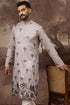 Grey Silk Blend Solid Embroidered Straight Kurta and Trouser MKSET1326