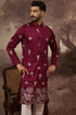 Maroon Silk Blend Solid Embroidered Straight Kurta and Trouser MKSET1329