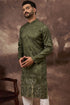 Green Silk Blend Solid Embroidered Straight Kurta and Trouser MKSET1332