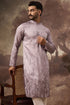 Lavender Silk Blend Solid Embroidered Straight Kurta and Trouser MKSET1333