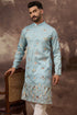 Blue Silk Blend Solid Embroidered Straight Kurta and Trouser MKSET1343