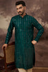 Teal Silk Blend Solid Embroidered Straight Kurta With Pant Set MKSET1357