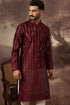 Maroon Silk Blend Solid Embroidered Straight Kurta With Pant Set MKSET1361