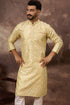 Yellow Silk Blend Solid Embroidered Straight Kurta With Pant Set MKSET1383