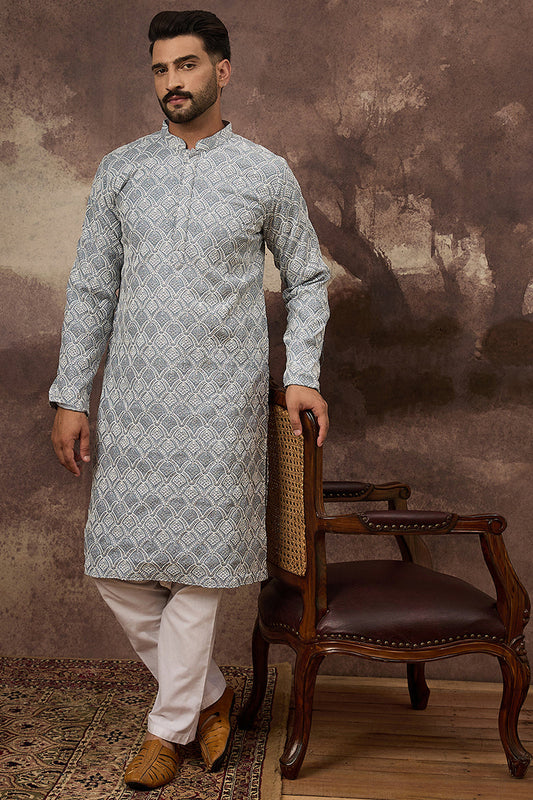 Blue Viscose Rayon Solid Embroidered Straight Kurta with Trouser
