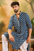 Blue Viscose Rayon Shibori Embroidered Straight Kurta With Pant Set MKSET1414