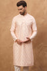 Peach Silk Blend Solid Embroidered Straight Kurta With Pant Set MKSET1431