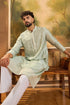 Green Silk Blend Solid Embroidered Straight Kurta with Trouser MKSET1450