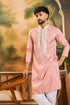Peach Silk Blend Solid Embroidered Straight Kurta with Trouser MKSET1491
